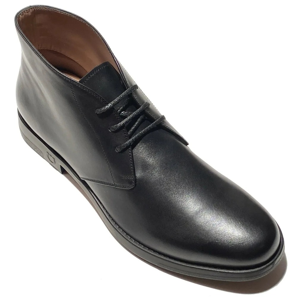 SALVATORE FERRAGAMO SACHIE BLACK LEATHER GANCINI CHUKKA BOOTS ANKLE LACE UP 7 EE